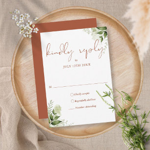 Cartão RSVP Casamento Floral Verde Terracota Elegante
