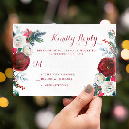 Cartão RSVP Casamento floral vermelho-botânico de Natal