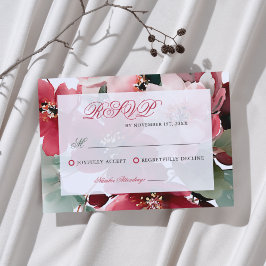 Cartão RSVP Casamento Floral Vermelho com Tema de Natal