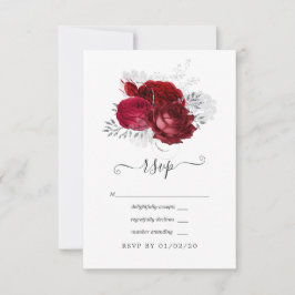Cartão RSVP Casamento Floral Vermelho e Prata
