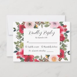 Cartão RSVP Casamento Floral Vermelho Rosa Vermelha Elegante
