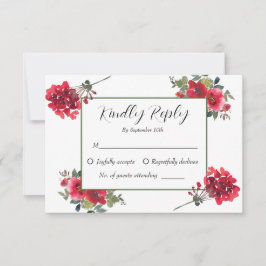 Cartão RSVP Casamento Floral Vermelho Rosa Vermelha Elegante