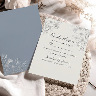 Cartão RSVP Casamento Floral Vintage Azul Poeirento