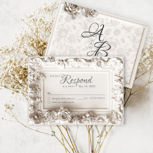 Cartão RSVP Casamento Floral Vintage Barroco Elegante Vitorian