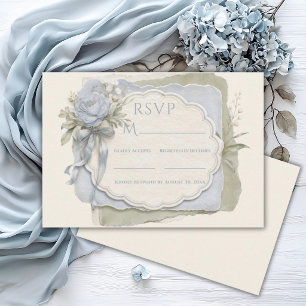 Cartão RSVP Casamento Floral Vintage de Sabugueiro Azul Elegan