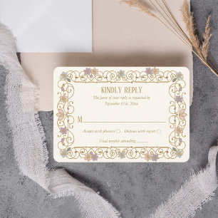 Cartão RSVP Casamento Floral Vintage Elegante Rococó Revival