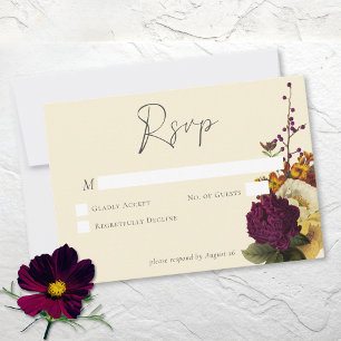 Cartão RSVP Casamento Floral Vintage Marfim Elegante