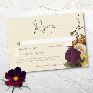 Cartão RSVP Casamento Floral Vintage Marfim QR Elegante