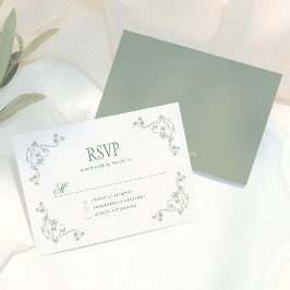 Cartão RSVP Casamento Floral Vintage Verde Salvia