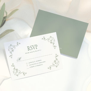 Cartão RSVP Casamento Floral Vintage Verde Salvia