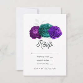 Cartão RSVP Casamento Floral Violeta Rústico e Turquesa