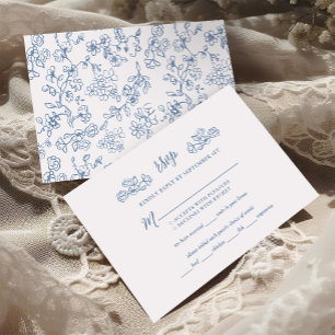 Cartão RSVP Casamento Floral Vitoriano Vitoriano Elegante Azul