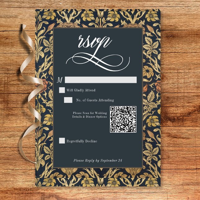 Cartão RSVP Casamento Floral vitoriano William Morris (Victorian Tapestry William Morris Floral Wedding RSVP Card)