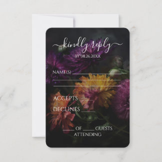 Cartão RSVP Casamento Flores Amarelas Roxas Laranja