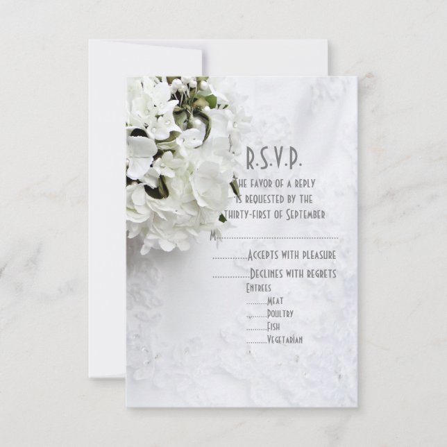 Cartão RSVP Casamento floresbouquet branco R.S.V.P. (Frente)