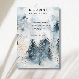 Cartão RSVP Casamento Floresta de Pinheiros Neve Névoa de Inve