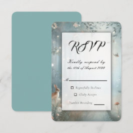 Cartão RSVP Casamento Floresta Encantada em Verde-Azul e Pêsse