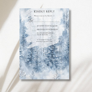 Cartão RSVP Casamento Floresta Montanha Pinheiro Neve Inverno