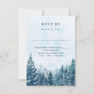 Cartão RSVP Casamento Florestal de Árvore de Pinheiro em Aquar