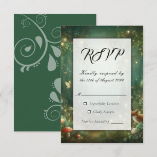 Cartão RSVP Casamento Florestal Encantado Emerald Green