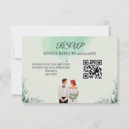 Cartão RSVP Casamento fluído com aquarela verde personalizada