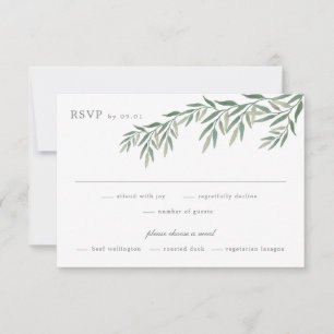 Cartão RSVP Casamento Folhagem Verde Elegante