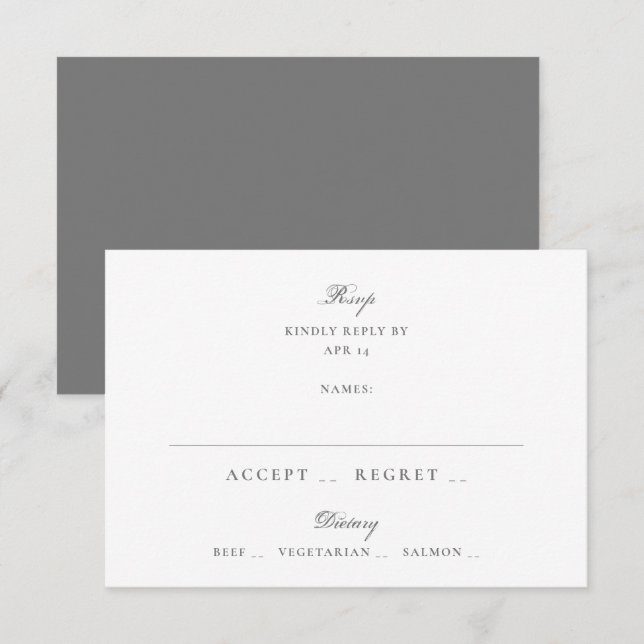 Cartão RSVP Casamento Formal Clássico Cinza Branco (Frente/Verso)