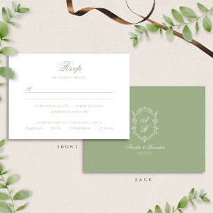 Cartão RSVP Casamento Formal Clássico com Brasão Monograma em