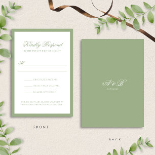 Cartão RSVP Casamento Formal Clássico com Monograma em Verde S