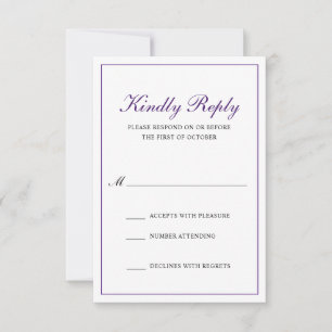 Cartão RSVP Casamento Formal Clássico Real Roxo Tradicional