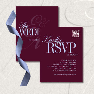 Cartão RSVP Casamento Formal com Código QR em Tons de Ameixa e