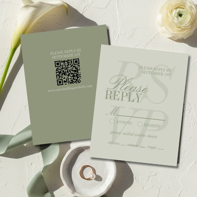 Cartão RSVP Casamento Formal com Roteiro Moderno em Verde Sage (Modern Script Sage Green Formal Wedding RSVP Card
)