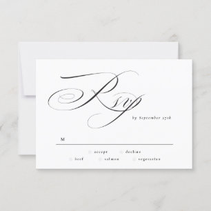 Cartão RSVP Casamento Formal de Caligrafia Preta