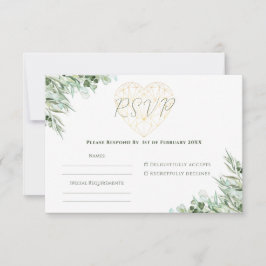 Cartão RSVP Casamento Formal De Eucalyptus Foliage, Coração El