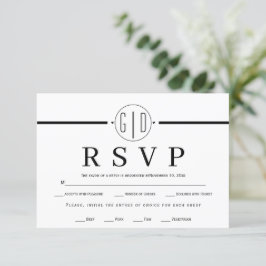 Cartão RSVP Casamento formal de listras brancas pretas e monog