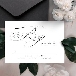 Cartão RSVP Casamento Formal Elegante Caligrafia Gravata Borbo