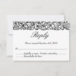 Cartão RSVP Casamento Formal Elegante Negro e Branco