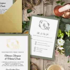 Cartão RSVP Casamento Formal Elegante Simples Sage Verde