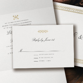 Cartão RSVP Casamento Formal Moderno Clássico Dourado Lys Marf