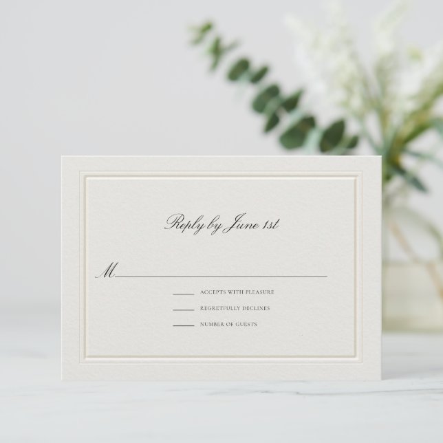 Cartão RSVP Casamento Formal Moderno Clássico Elegante Ecru (Em pé/Frente)