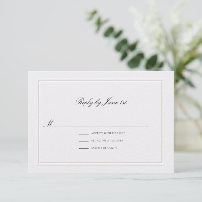 Cartão RSVP Casamento Formal Moderno Clássico Elegante Pérola (Em pé/Frente)
