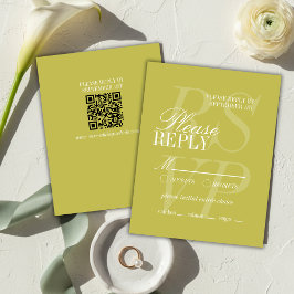 Cartão RSVP Casamento Formal Moderno com Letra Chartreuse