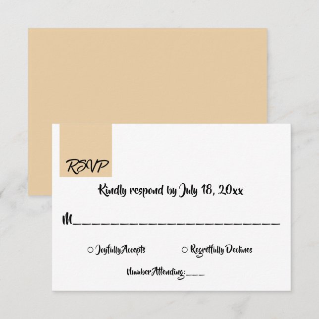 Cartão RSVP Casamento Formal Moderno com Script Chic Beige Min (Frente/Verso)