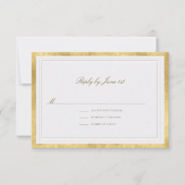 Cartão RSVP Casamento Formal Pérola Dourado Falso Clássico