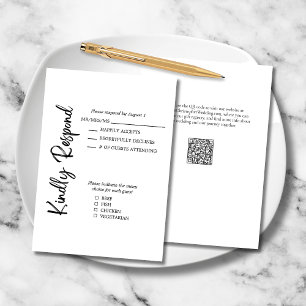 Cartão RSVP Casamento Formal Preto de Script Negro e Branco El