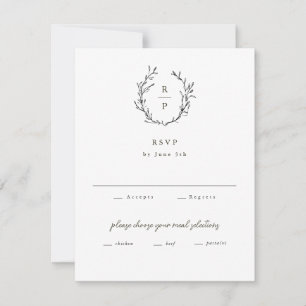 Cartão RSVP Casamento Formal Preto e Branco com Monograma Eleg