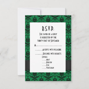 Cartão RSVP Casamento formal R.S.V.P., de damas verdes e preta