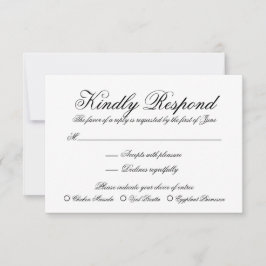 Cartão RSVP Casamento Formal Simples Preto e Branco