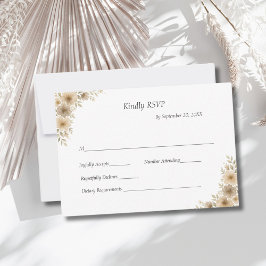 Cartão RSVP Casamento Formal Tradicional Floral Bege Creme Cin