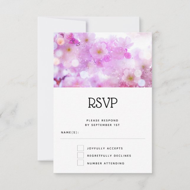 Cartão RSVP Casamento Fotográfico das flores de cereja rosa (Frente)